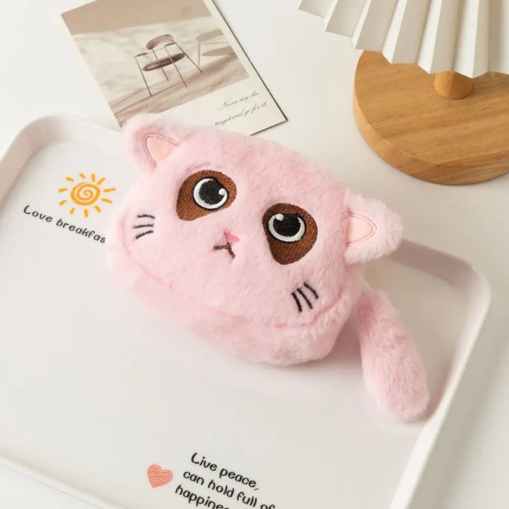 Porte-monnaie chat kawaii en peluche avec fermeture zippée et dragonne — photo 3