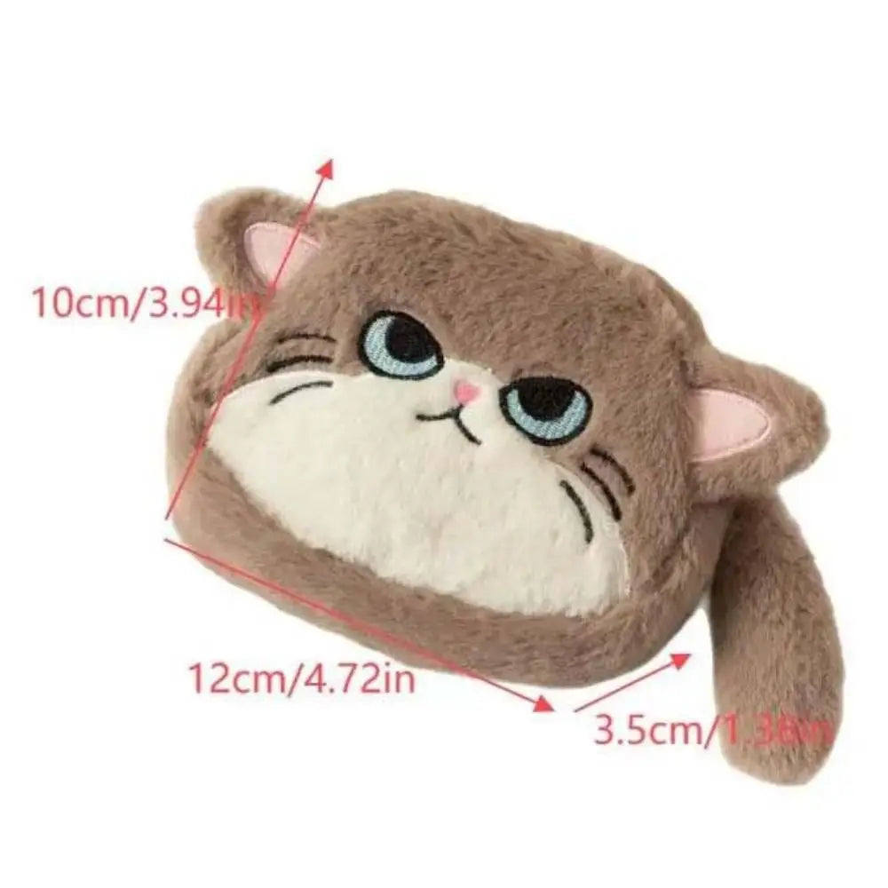 Porte-monnaie chat kawaii en peluche avec fermeture zippée et dragonne — photo 5