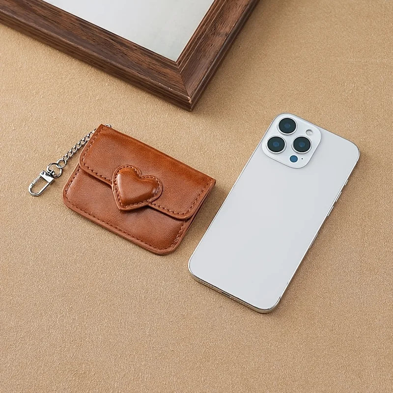 Porte-monnaie compact en similicuir avec compartiments et motif cœur pour femme — photo 2