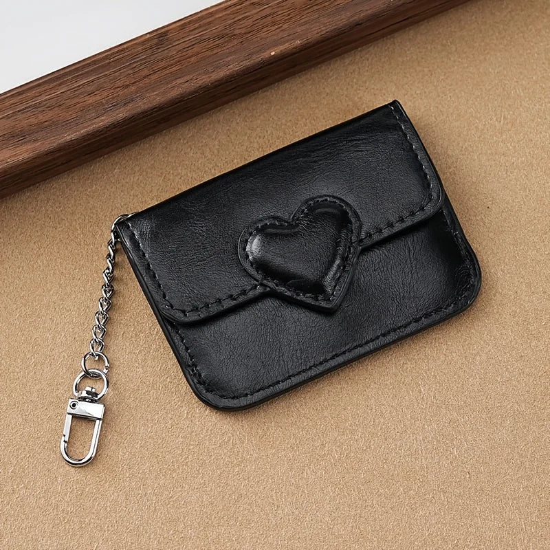 Porte-monnaie compact en similicuir avec compartiments et motif cœur pour femme — photo 7 Image