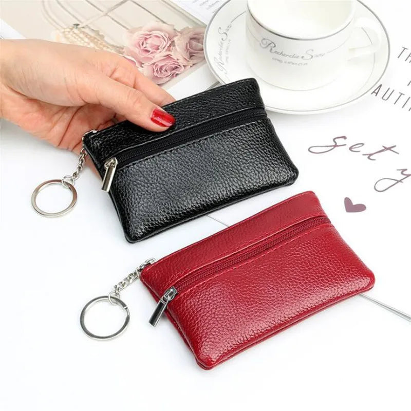 Porte-monnaie compact en similicuir avec porte-clés et double fermeture zippée — photo 1