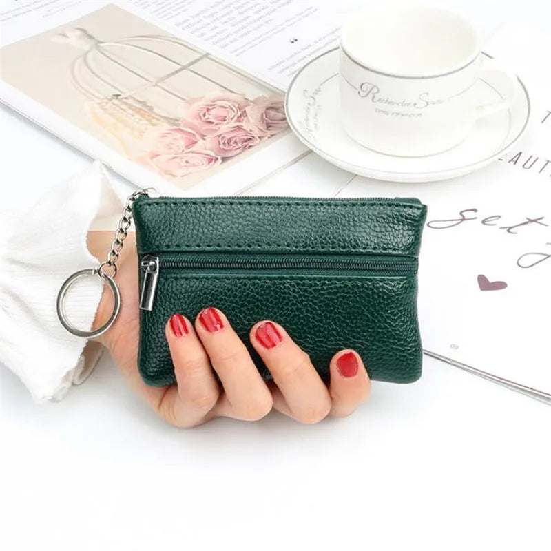 Porte-monnaie compact en similicuir avec porte-clés et double fermeture zippée — photo 10