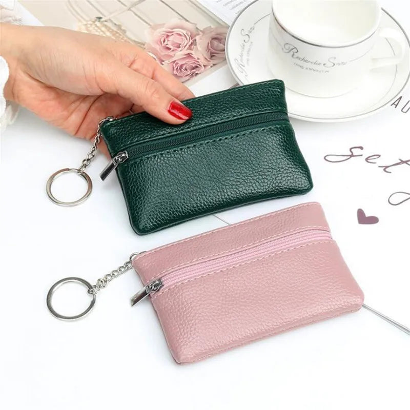 Porte-monnaie compact en similicuir avec porte-clés et double fermeture zippée — photo 3