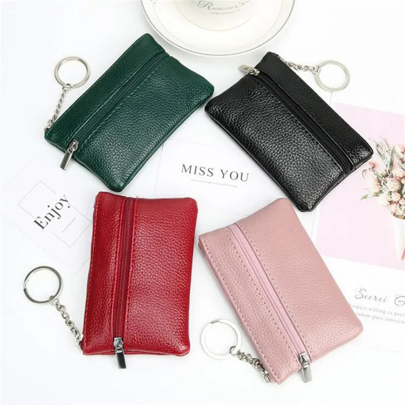 Porte-monnaie compact en similicuir avec porte-clés et double fermeture zippée — photo 4
