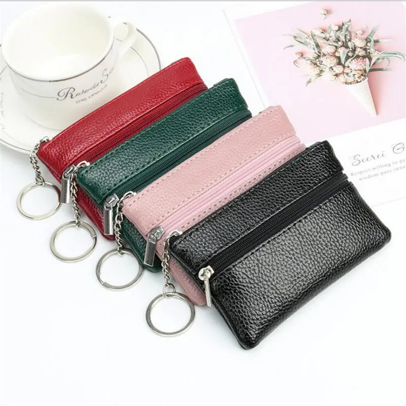 Porte-monnaie compact en similicuir avec porte-clés et double fermeture zippée — photo 5 Image
