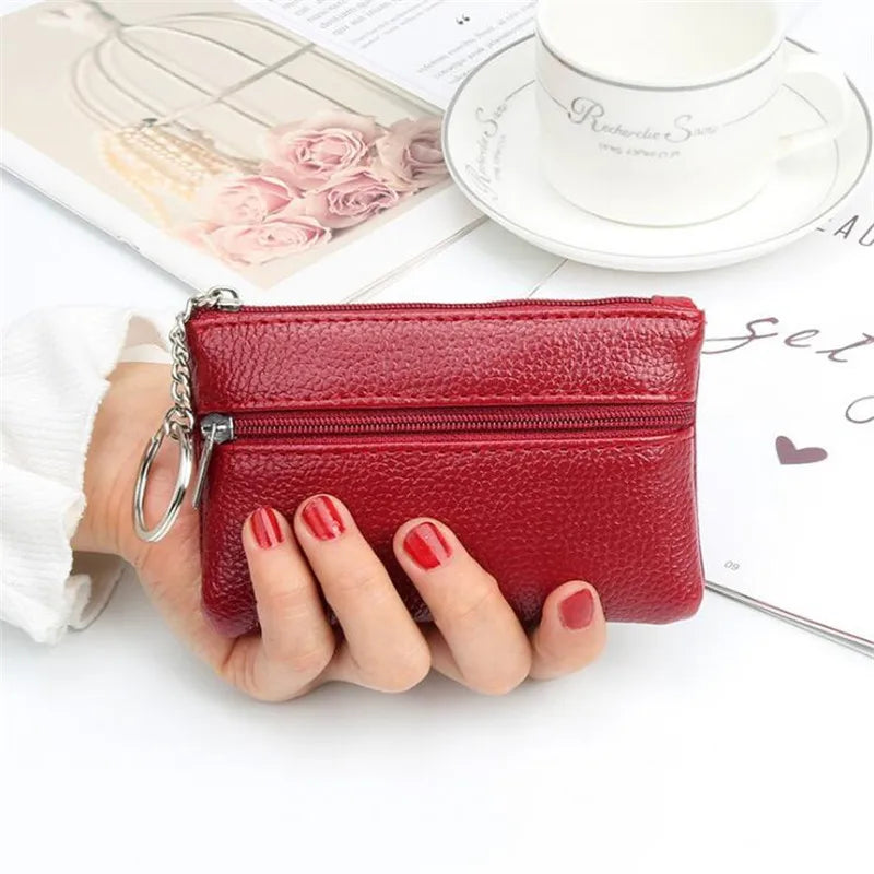 Porte-monnaie compact en similicuir avec porte-clés et double fermeture zippée — photo 6