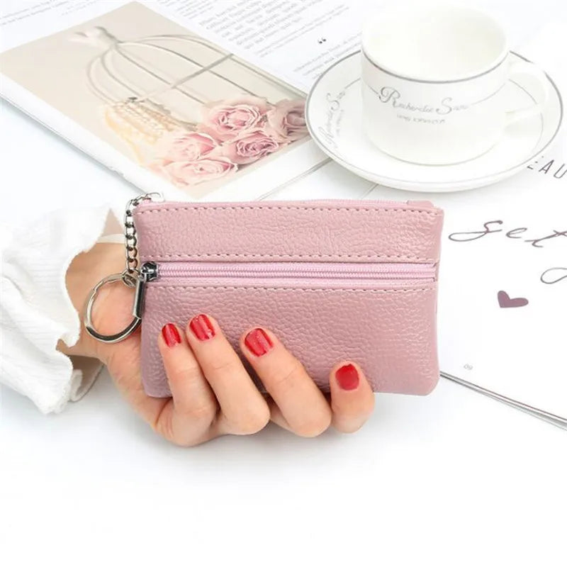 Porte-monnaie compact en similicuir avec porte-clés et double fermeture zippée — photo 7