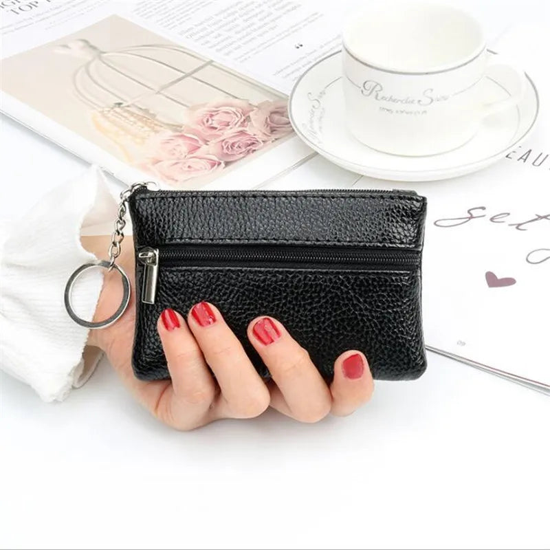 Porte-monnaie compact en similicuir avec porte-clés et double fermeture zippée — photo 9
