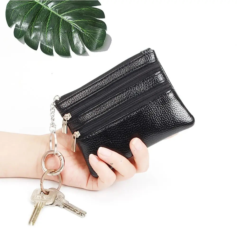 Porte-monnaie compact en similicuir avec porte-clés et triple fermeture zippée — photo 1