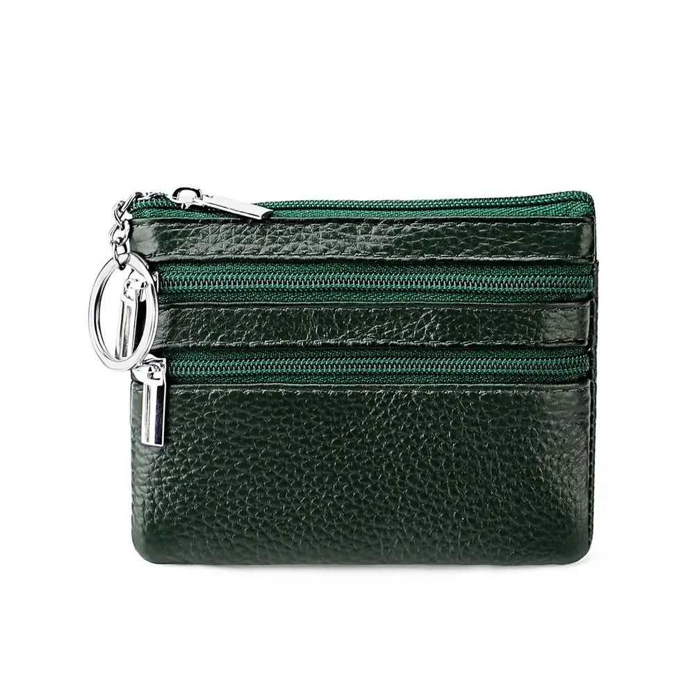 Porte-monnaie compact en similicuir avec porte-clés et triple fermeture zippée — photo 14