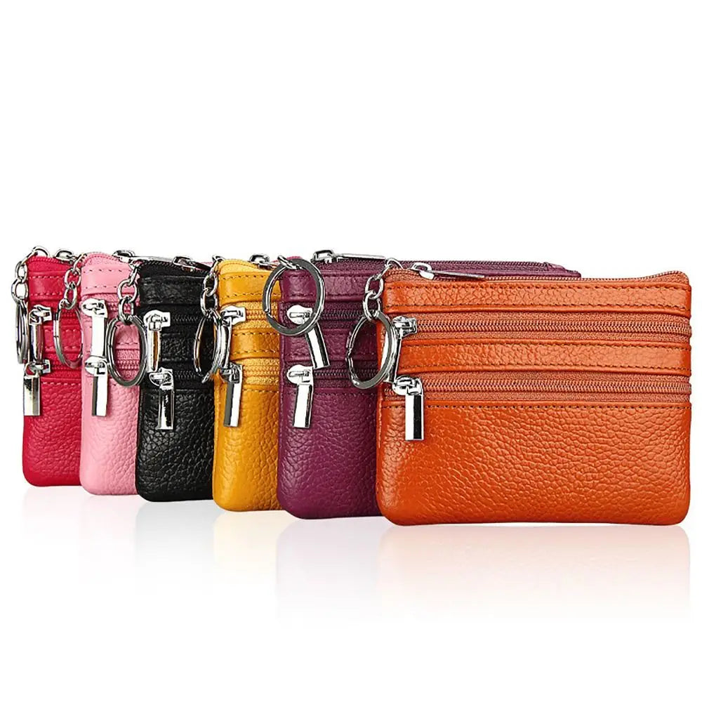 Porte-monnaie compact en similicuir avec porte-clés et triple fermeture zippée — photo 2