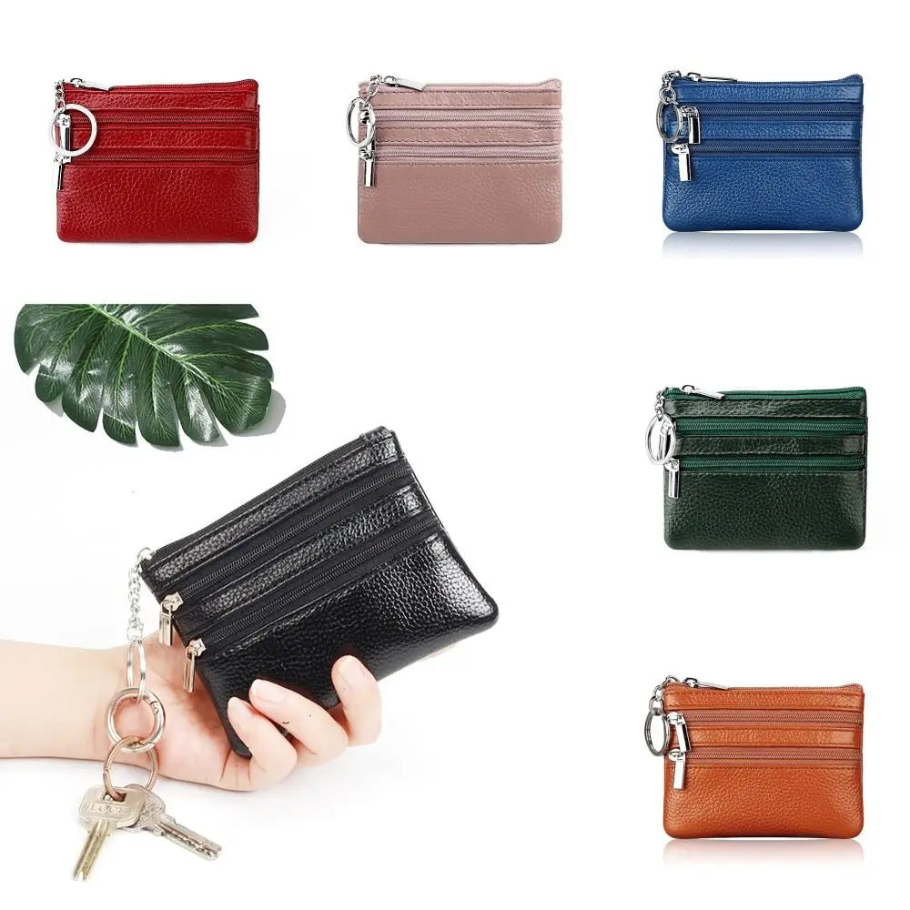 Porte-monnaie compact en similicuir avec porte-clés et triple fermeture zippée — photo 3