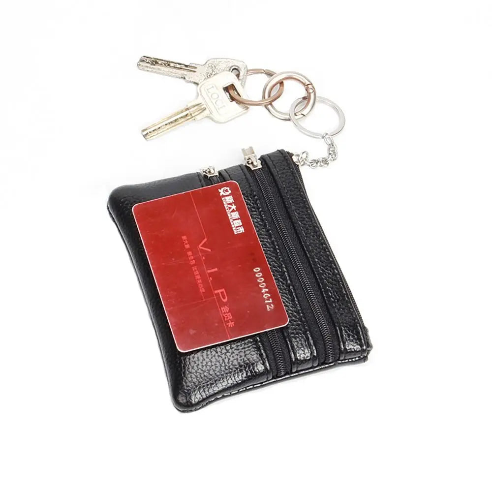 Porte-monnaie compact en similicuir avec porte-clés et triple fermeture zippée — photo 4 Image