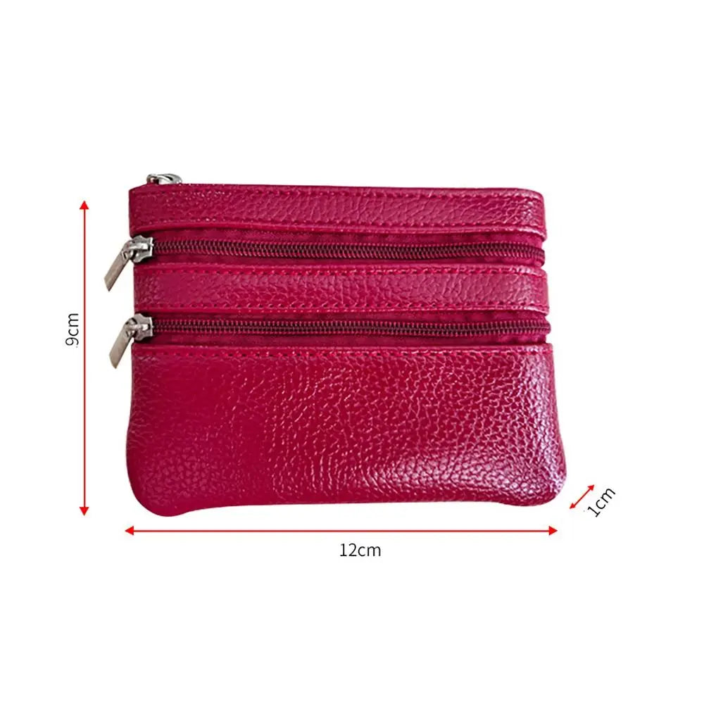 Porte-monnaie compact en similicuir avec porte-clés et triple fermeture zippée — photo 5
