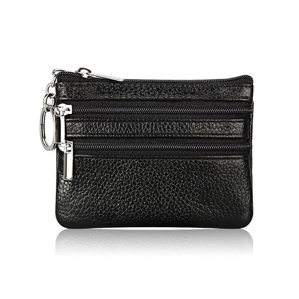 Porte-monnaie compact en similicuir avec porte-clés et triple fermeture zippée — photo 6
