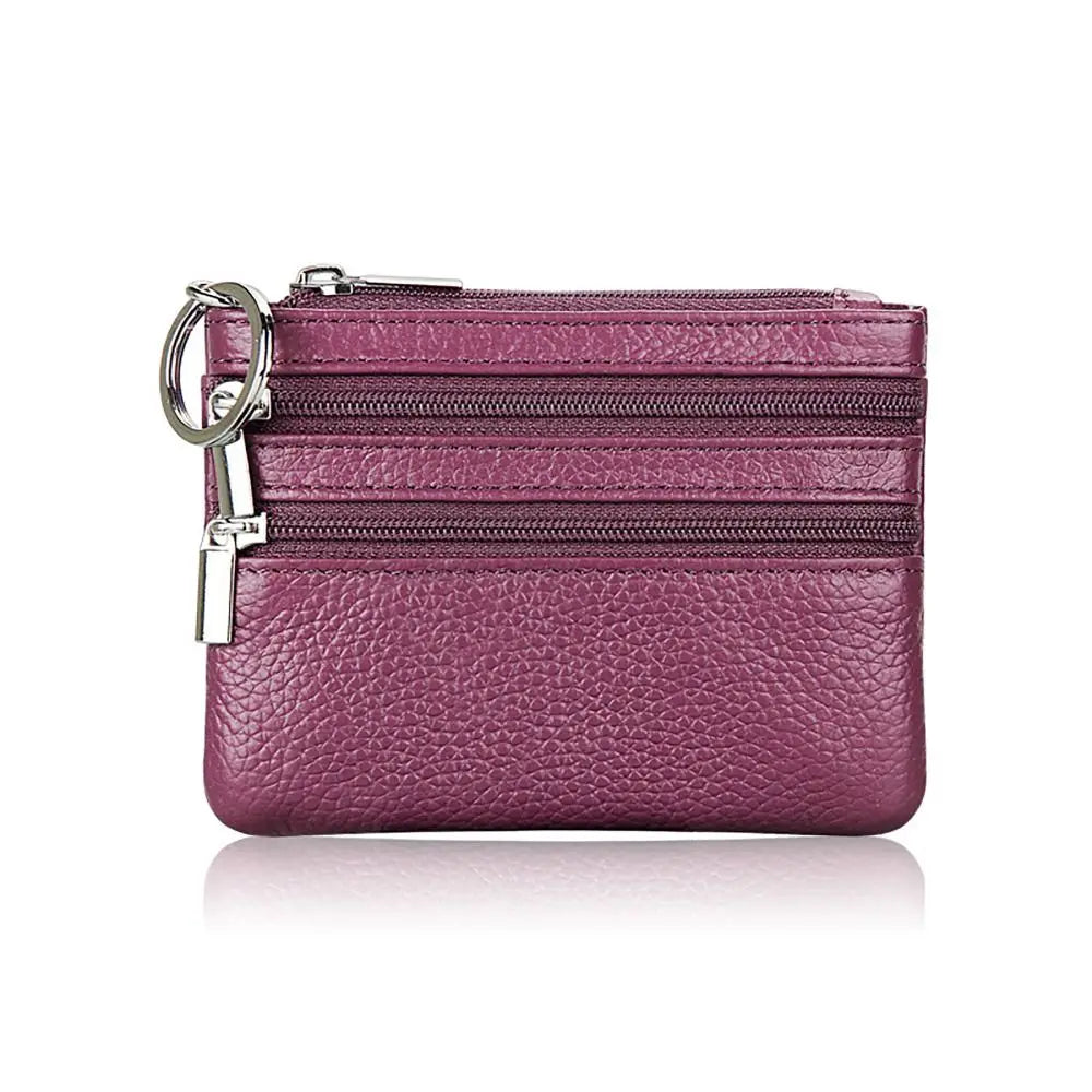 Porte-monnaie compact en similicuir avec porte-clés et triple fermeture zippée — photo 8