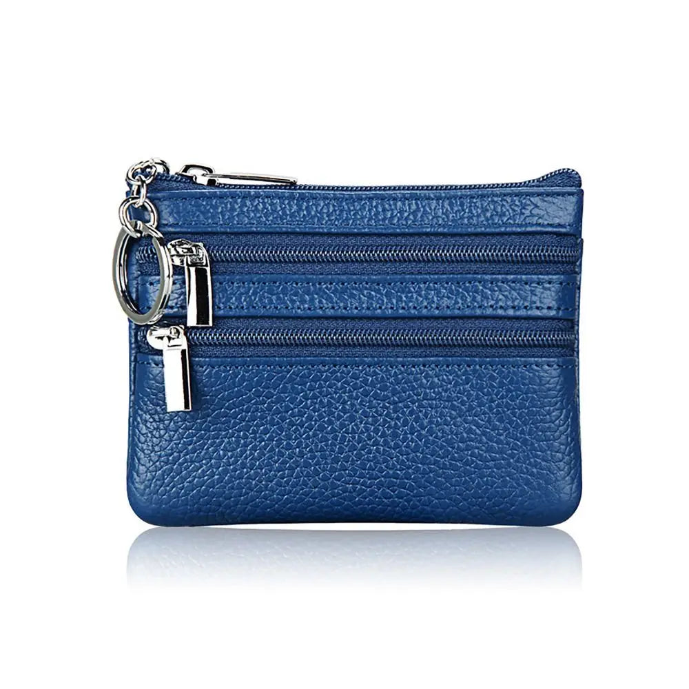 Porte-monnaie compact en similicuir avec porte-clés et triple fermeture zippée — photo 9
