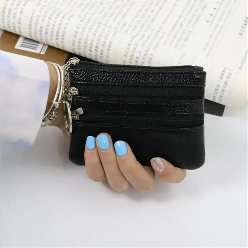 Porte-monnaie multi-compartiments en cuir PU avec porte-clés – Petit format compact — photo 8 Image