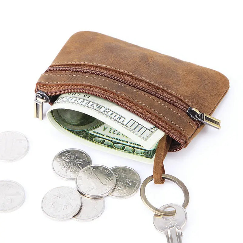 Porte-monnaie rétro en cuir véritable avec porte-clés intégré - style vintage — photo 1