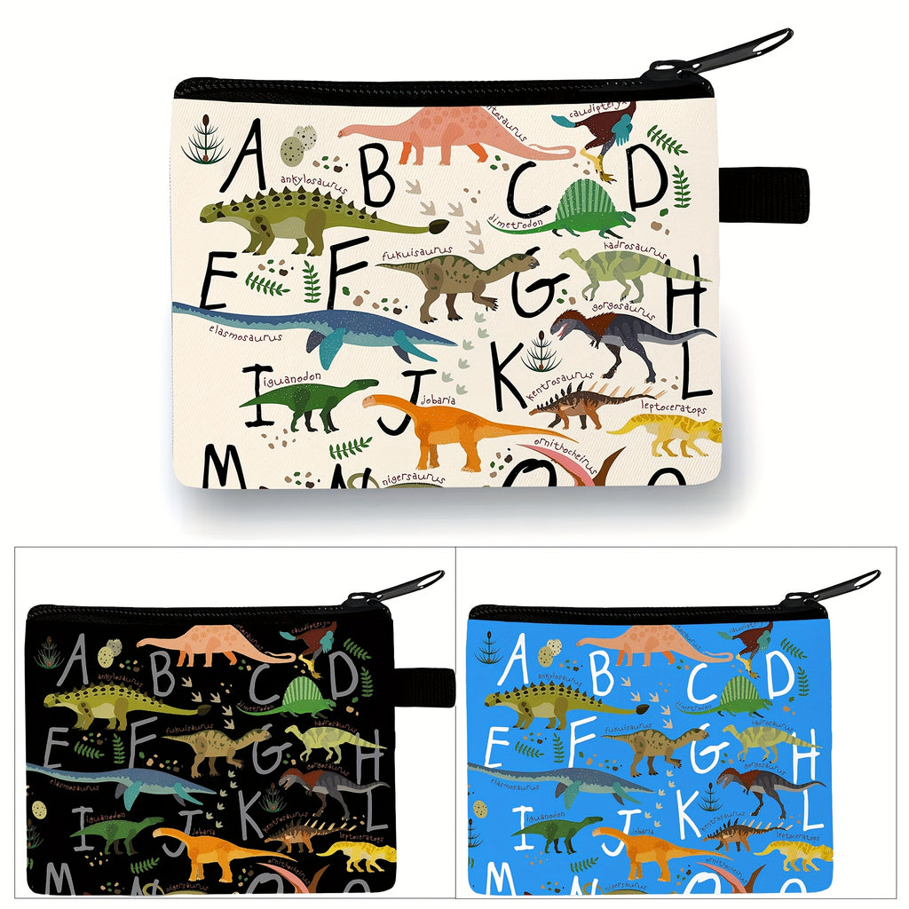 Porte-monnaie enfant dinosaures, pochette zippée en toile
