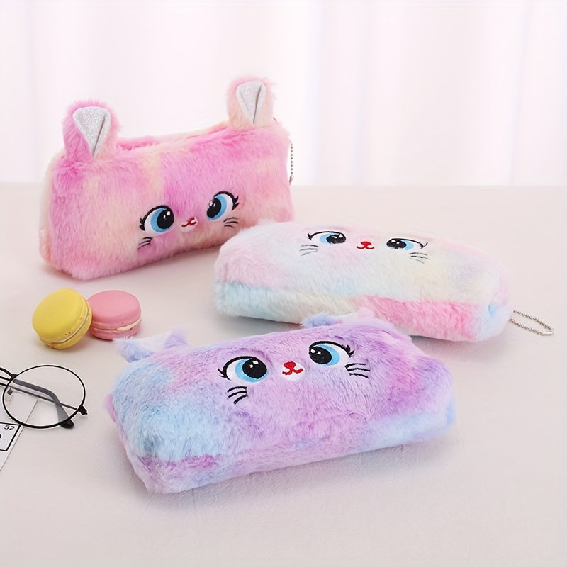 Porte-monnaie fille en fausse fourrure chat, 20 x 10 cm