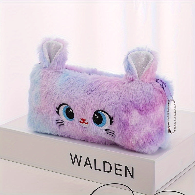 Porte-monnaie fille en fausse fourrure chat, 20 x 10 cm