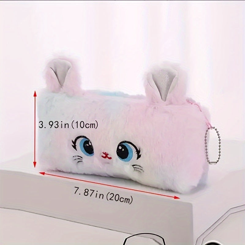 Porte-monnaie fille en fausse fourrure chat, 20 x 10 cm