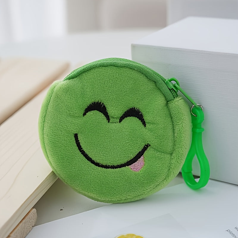 Porte-monnaie enfant en peluche, lot de 10 smileys ronds de 8 cm