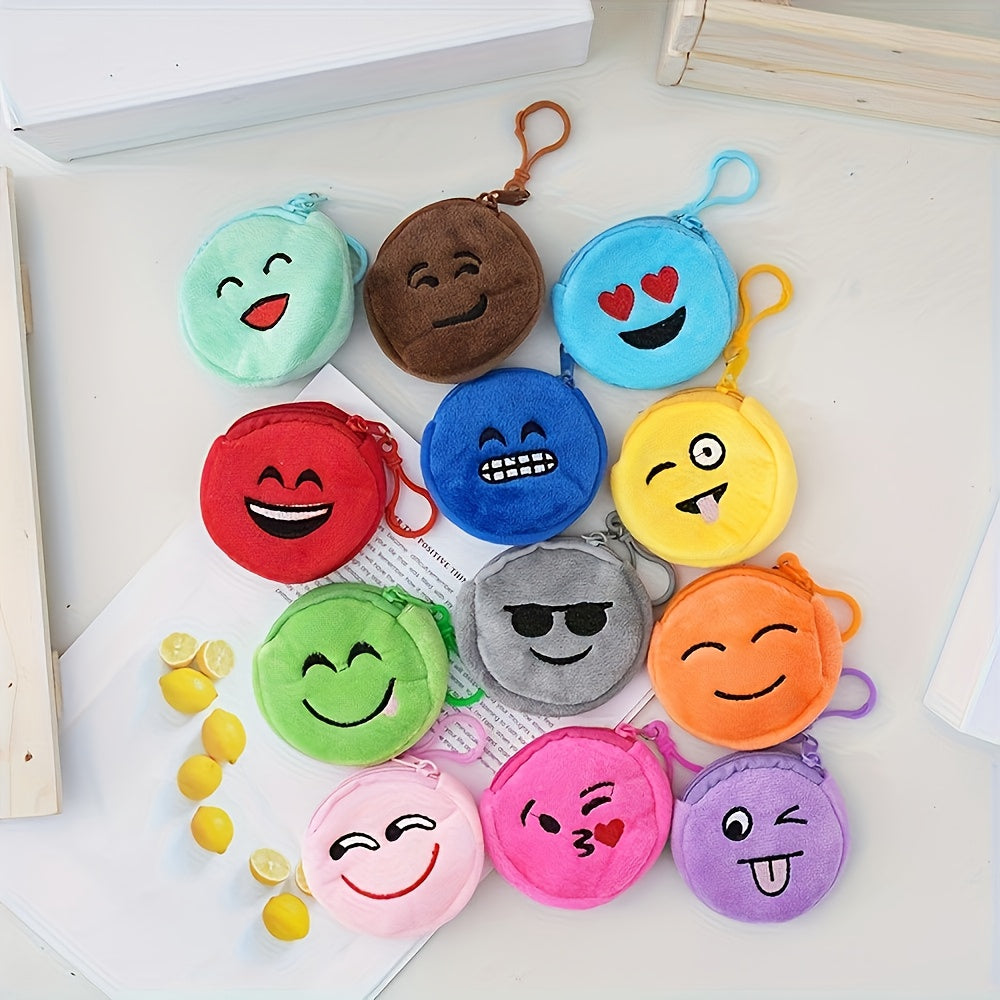 Porte-monnaie enfant en peluche, lot de 10 smileys ronds de 8 cm