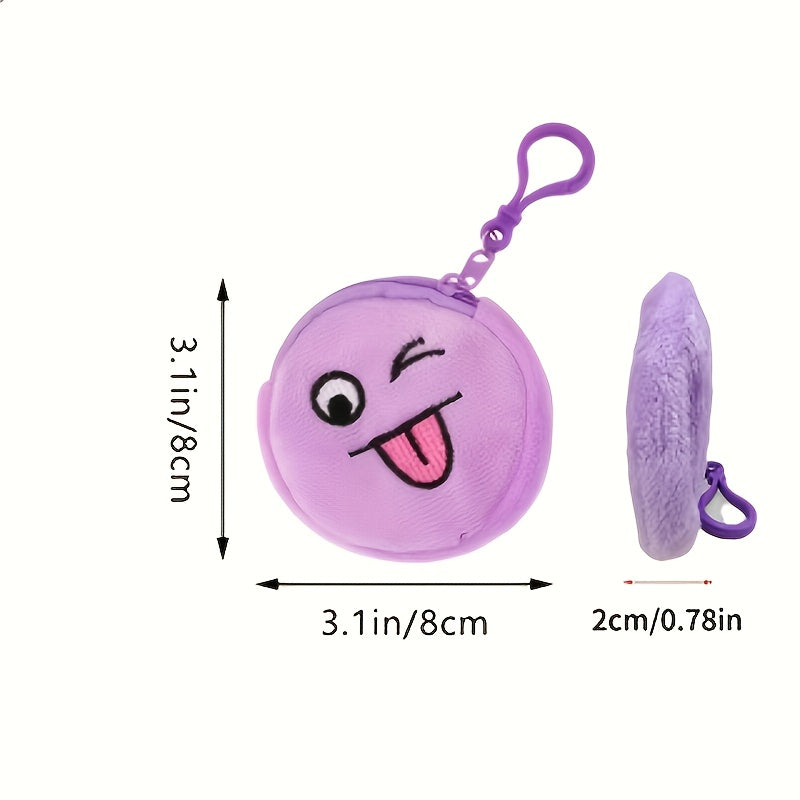 Porte-monnaie enfant en peluche, lot de 10 smileys ronds de 8 cm