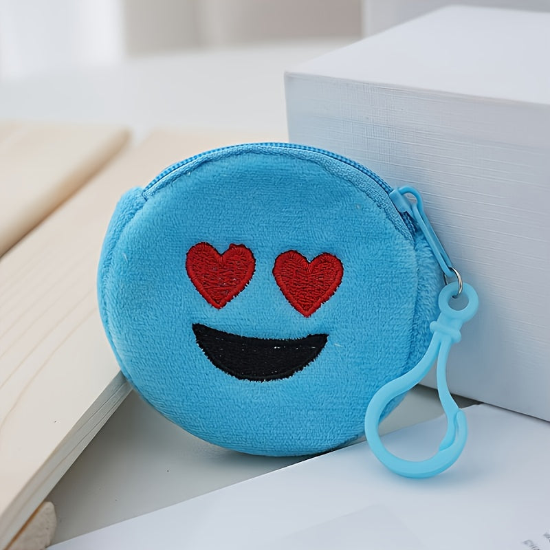 Porte-monnaie enfant en peluche, lot de 10 smileys ronds de 8 cm