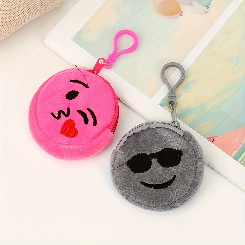 Porte-monnaie enfant en peluche, lot de 10 smileys ronds de 8 cm