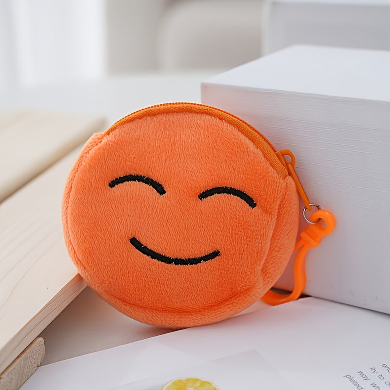 Porte-monnaie enfant en peluche, lot de 10 smileys ronds de 8 cm