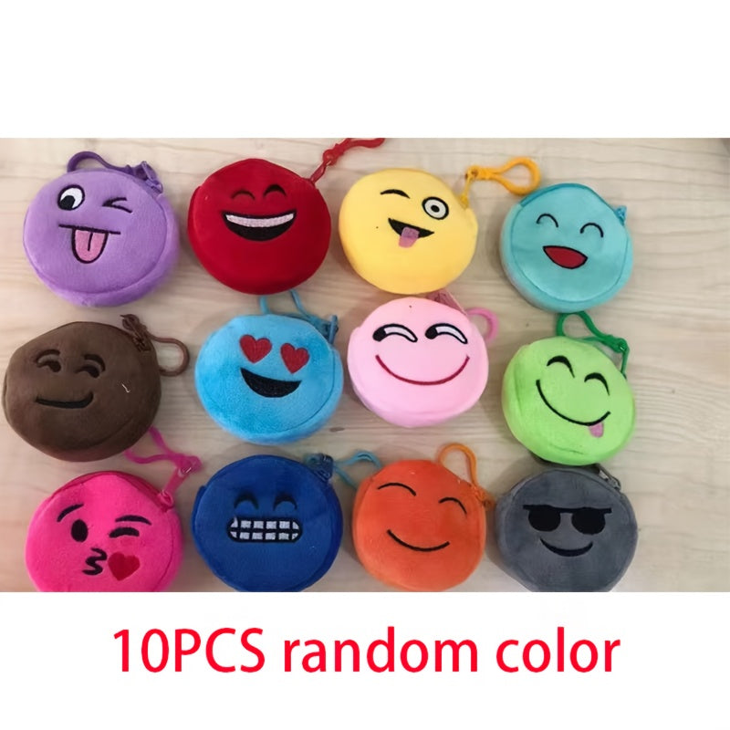 Porte-monnaie enfant en peluche, lot de 10 smileys ronds de 8 cm