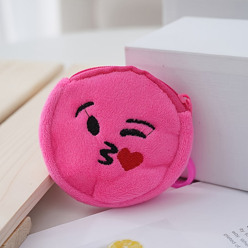 Porte-monnaie enfant en peluche, lot de 10 smileys ronds de 8 cm