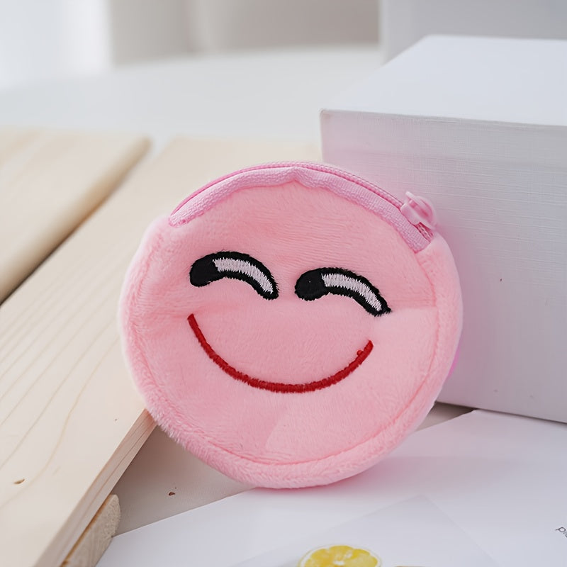 Porte-monnaie enfant en peluche, lot de 10 smileys ronds de 8 cm