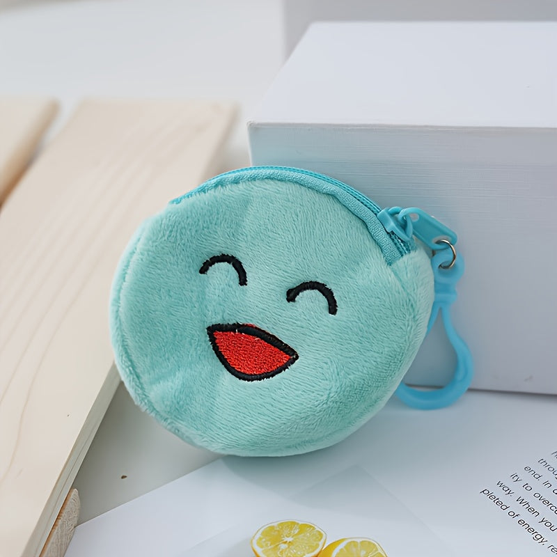 Porte-monnaie enfant en peluche, lot de 10 smileys ronds de 8 cm