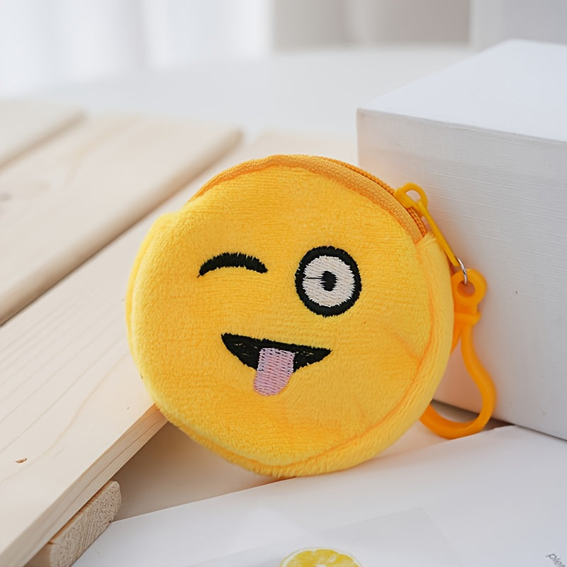 Porte-monnaie enfant en peluche, lot de 10 smileys ronds de 8 cm
