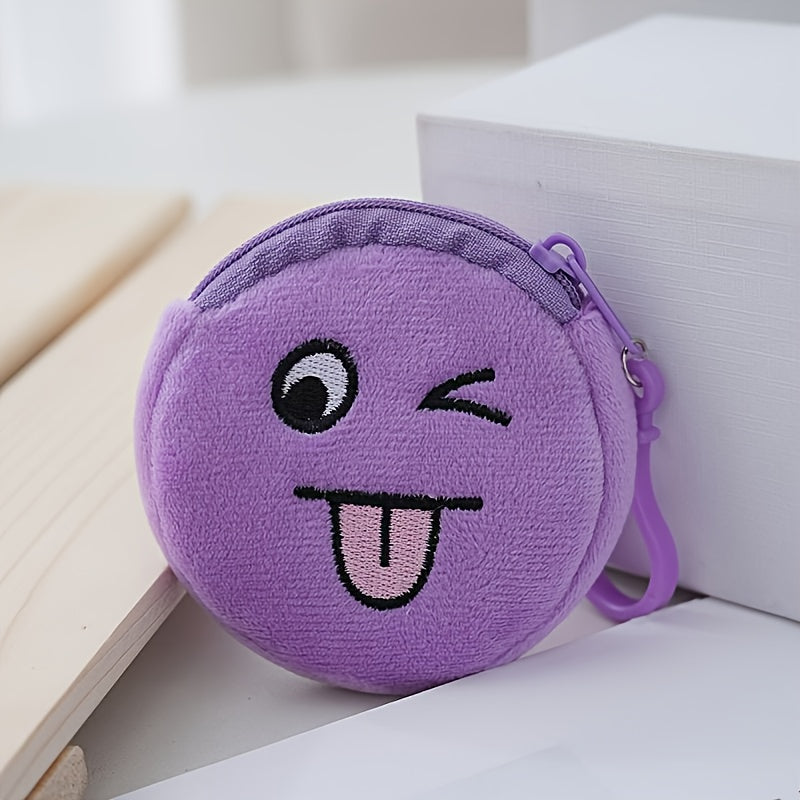 Porte-monnaie enfant en peluche, lot de 10 smileys ronds de 8 cm