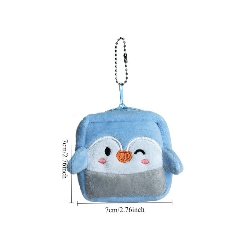 Porte-monnaie enfant peluche manchot, cube zippé de 7 cm