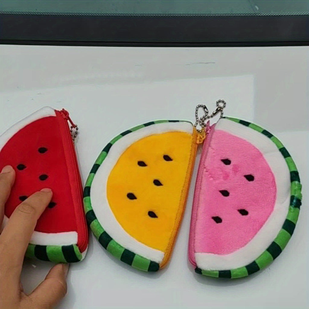 Porte-monnaie enfant peluche en tranche de pastèque zippée