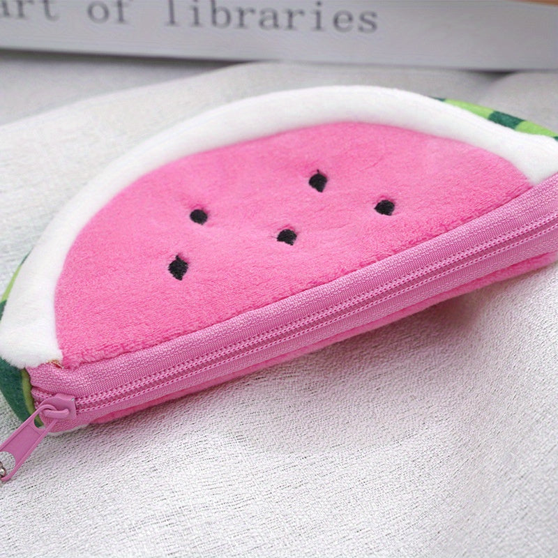 Porte-monnaie enfant peluche en tranche de pastèque zippée