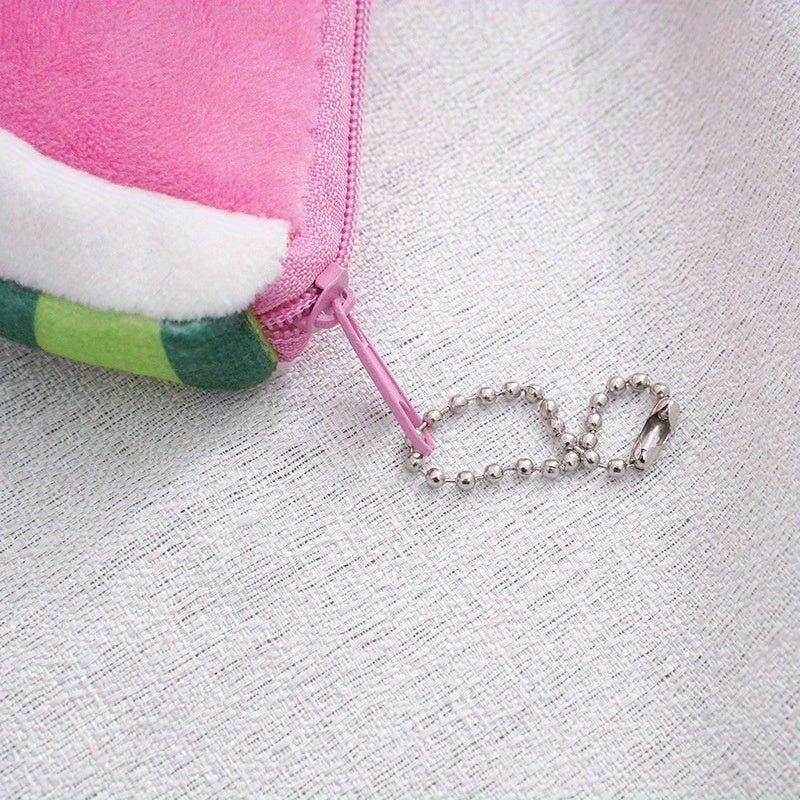 Porte-monnaie enfant peluche en tranche de pastèque zippée