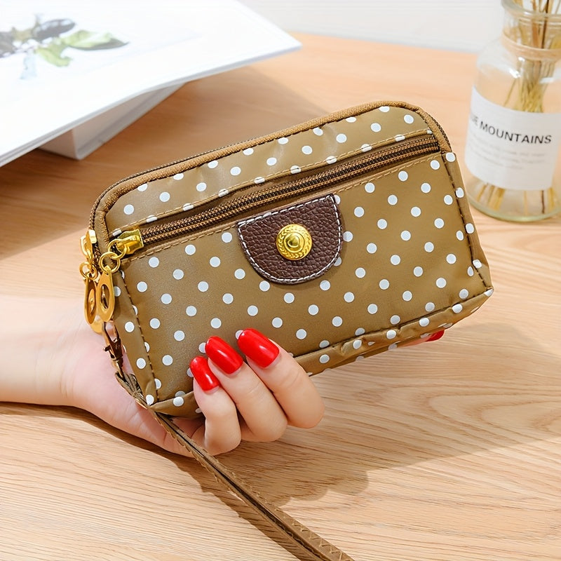 Porte-monnaie femme en nylon à pois, quatre poches zippées