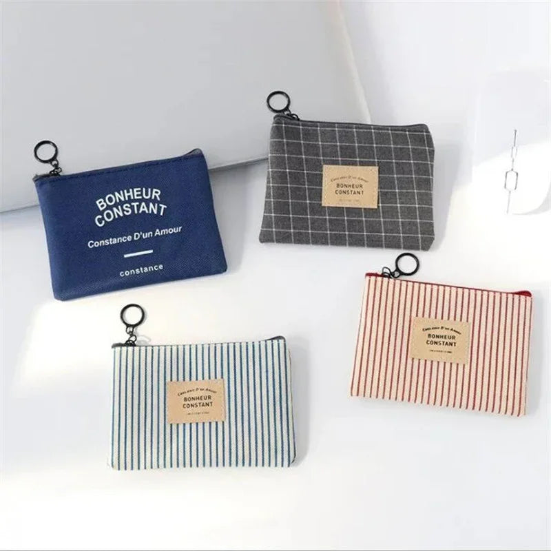 Porte-monnaie femme compact en tissu coton avec zip et motif rayé — photo 1