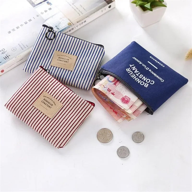 Porte-monnaie femme compact en tissu coton avec zip et motif rayé — photo 2