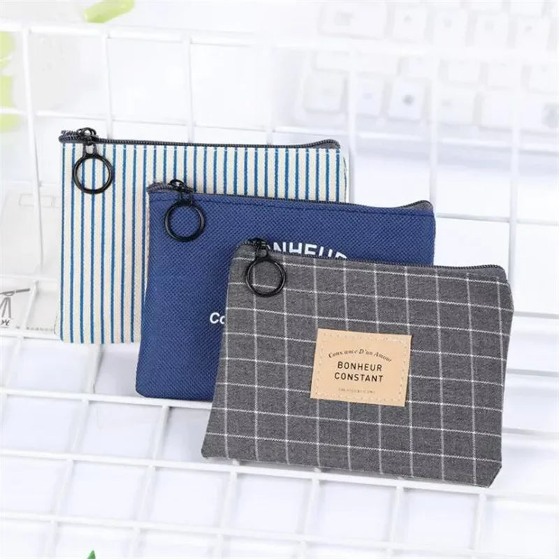 Porte-monnaie femme compact en tissu coton avec zip et motif rayé — photo 3
