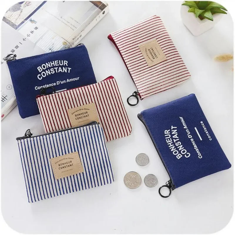 Porte-monnaie femme compact en tissu coton avec zip et motif rayé — photo 4 Image