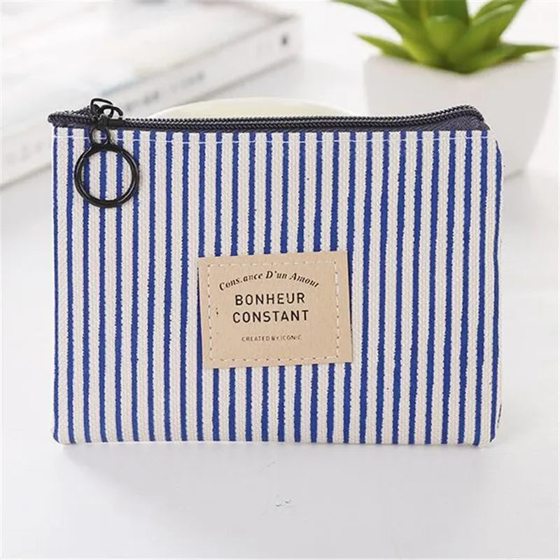 Porte-monnaie femme compact en tissu coton avec zip et motif rayé — photo 7