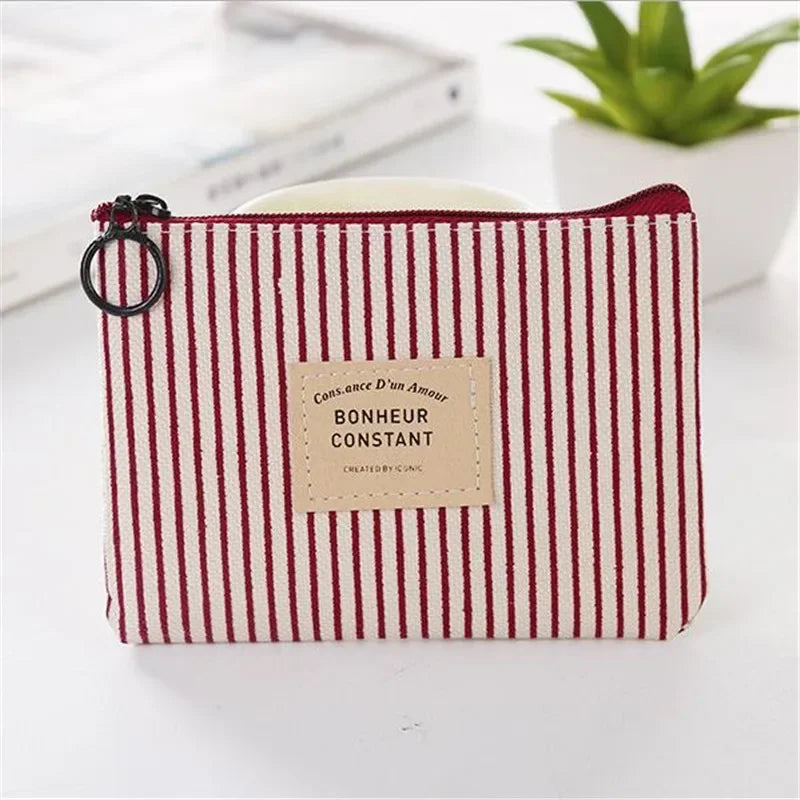 Porte-monnaie femme compact en tissu coton avec zip et motif rayé — photo 8 Image